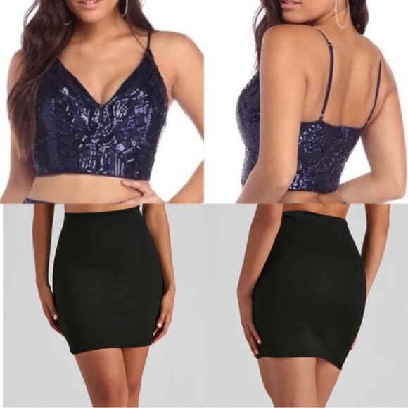 Windsor | Blue Sequin Abyss Crop Tank Top & Skirt | Size Small & Extra Small - Picture 10 of 10